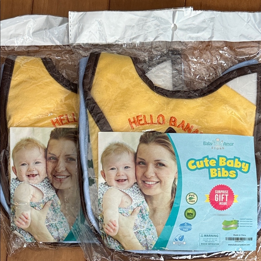 NWT Baby Amore 6-Pack Baby Bibs & Bonus Spoons